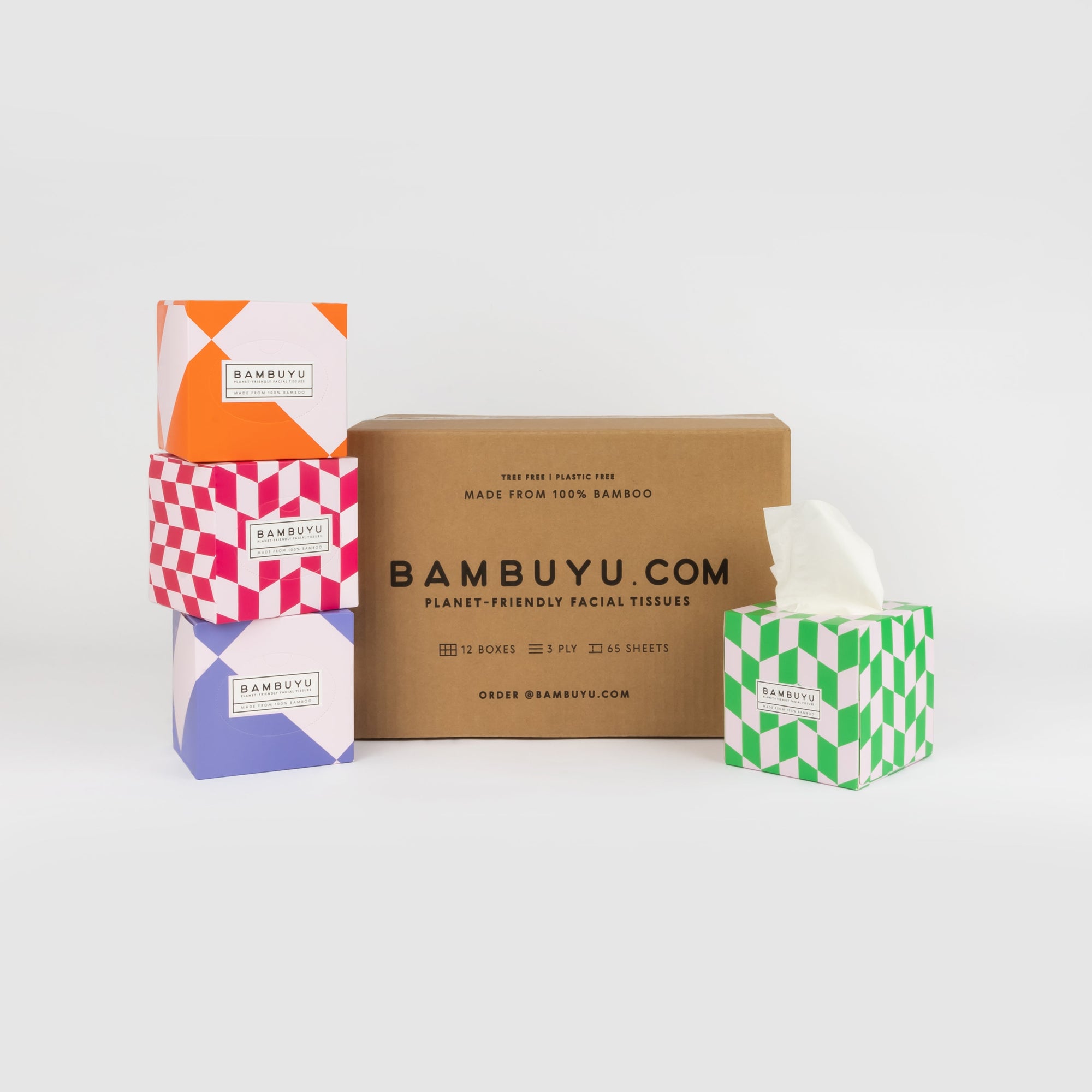 Bamboo Shipping square boxes in multi color tissue products.