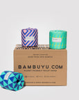 Bambuyu Tissue rolls delivery box, with products displayed outside. 