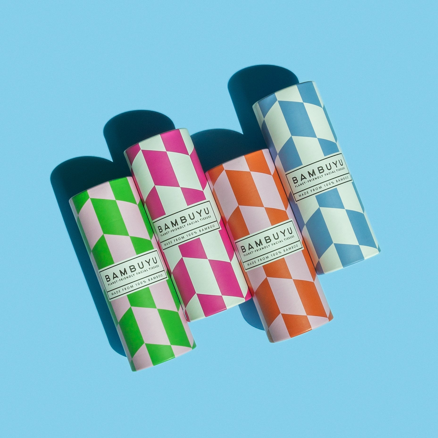 Tubes tissues are the perfect tissue box for your car cup-holder against blue background
